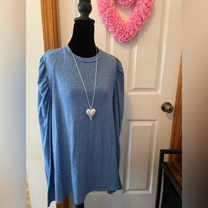 Blue Long Puffed Sleeve Top